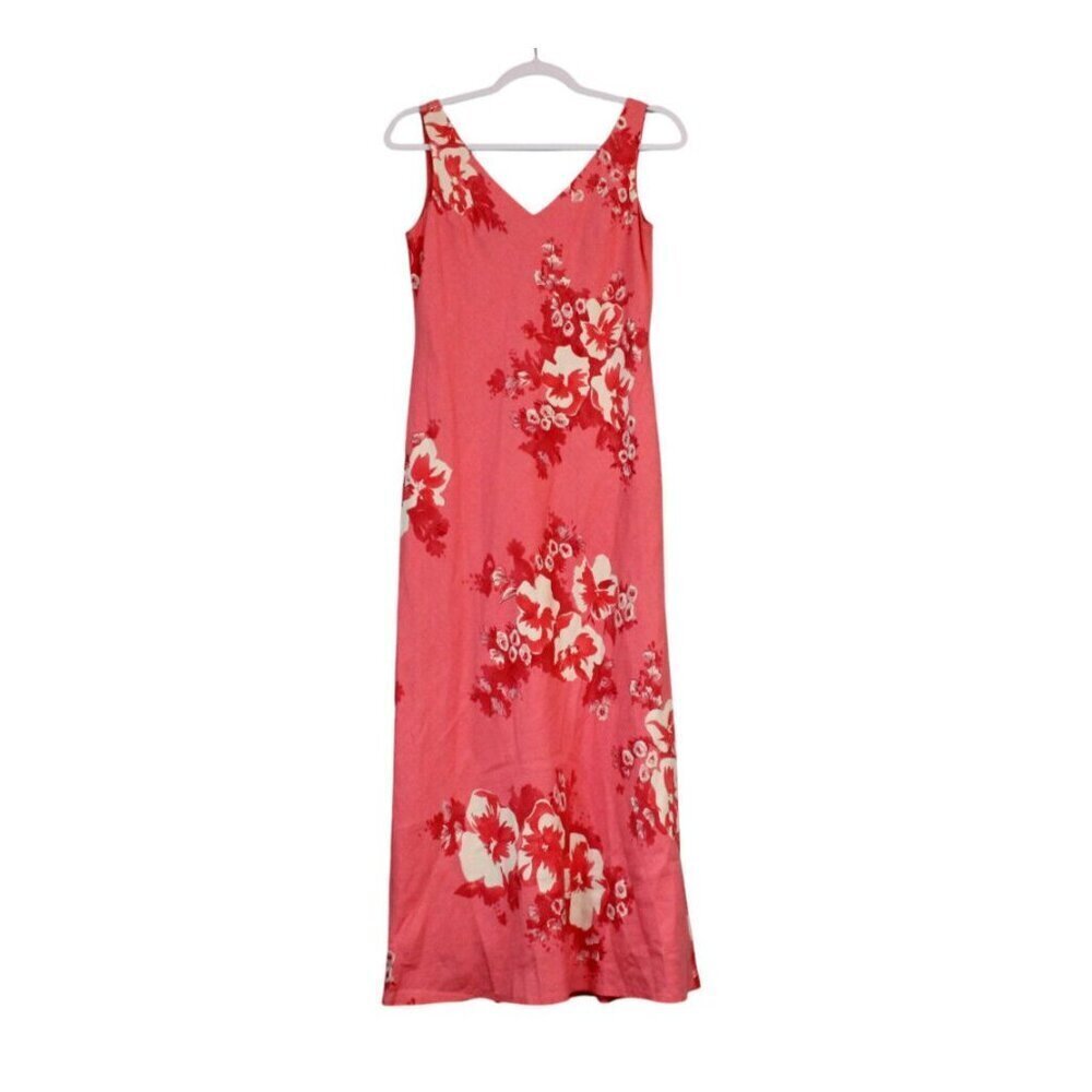 Vintage Jones New York Maxi Dress Size 8 Linen Floral Tropical Beach Resortwear